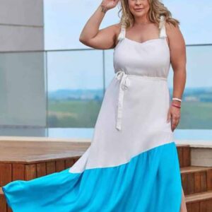 Vestido plus Size Blanco con celeste
