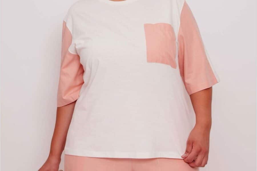 Conjunto tela malla, rosado y blanco