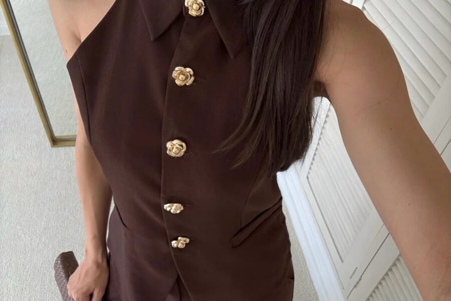 Conjunto Sofisticado Café: Chaleco Halter y Pantalón Palazzo